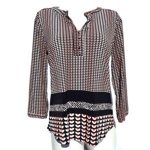 Dana Buchman Womens Tunic Size M Multicolor Blouse Top Artsy Red Black White